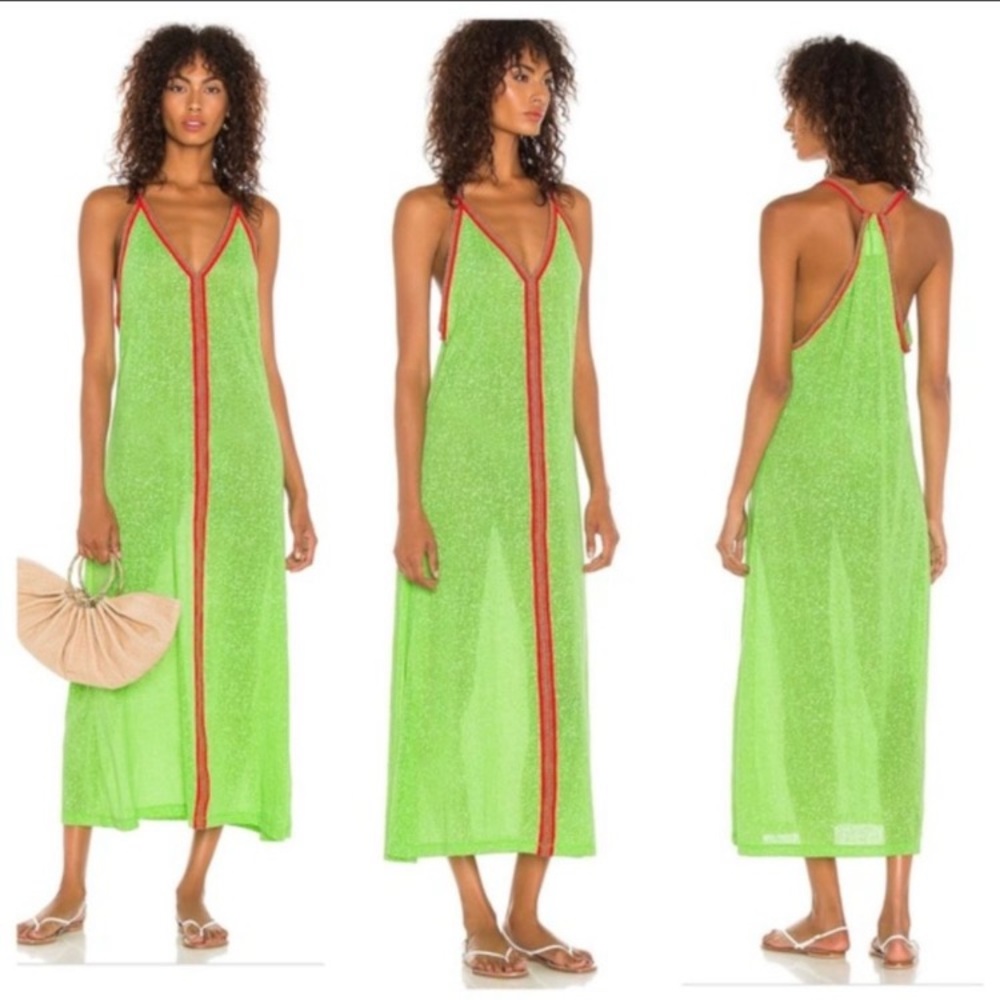 Pitusa Neon Green Swim Coverup with Red Trim